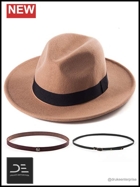 Felt Wide Brim Fedora Hat with Interchangeable Bands, Adjustable, Sun main image 5